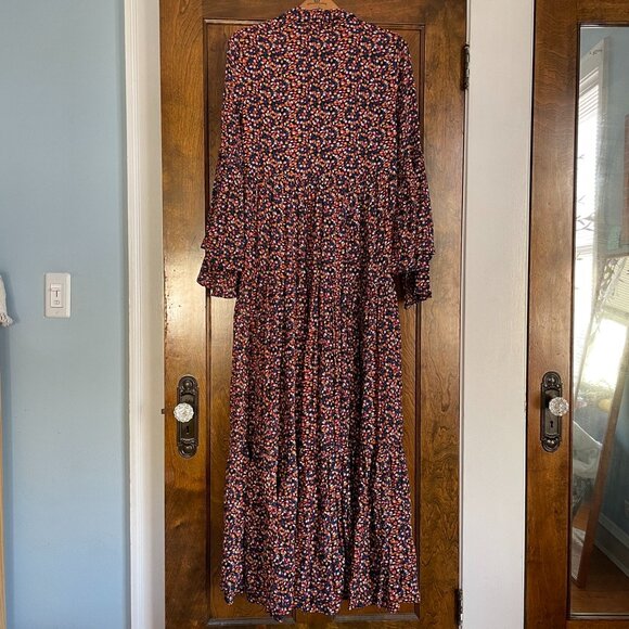 Free People Charlotte Tie-Front Geometric Print Maxi Dress Boho 70s Vibe Size M - Picture 7 of 7
